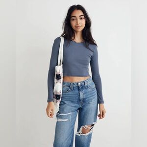 Ribbed Crewneck Long Sleeve Crop Top